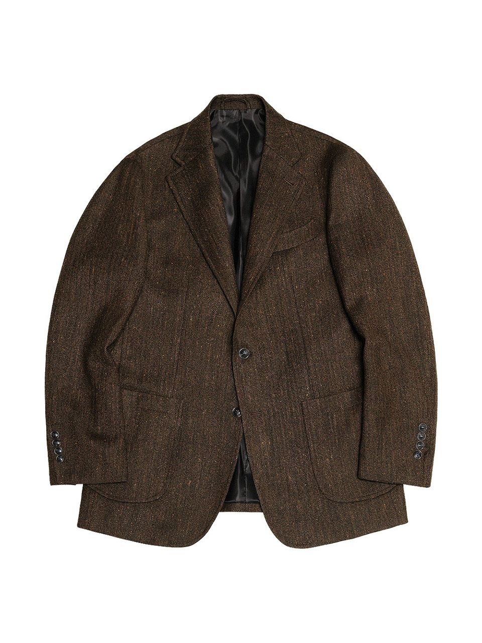 412 Herringbone Check Wool Silk Jacket (Brown)