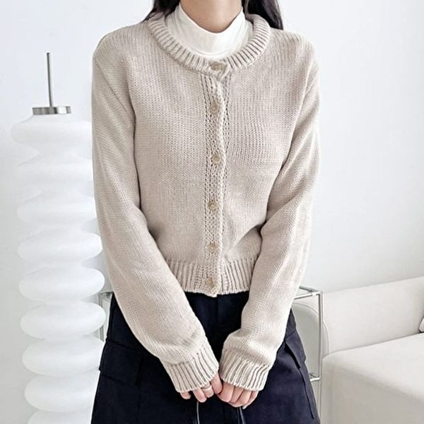여성 라운드넥 기본가디건 단정한 옷 베이지 가디건 (HSJ-WFG2YFK)