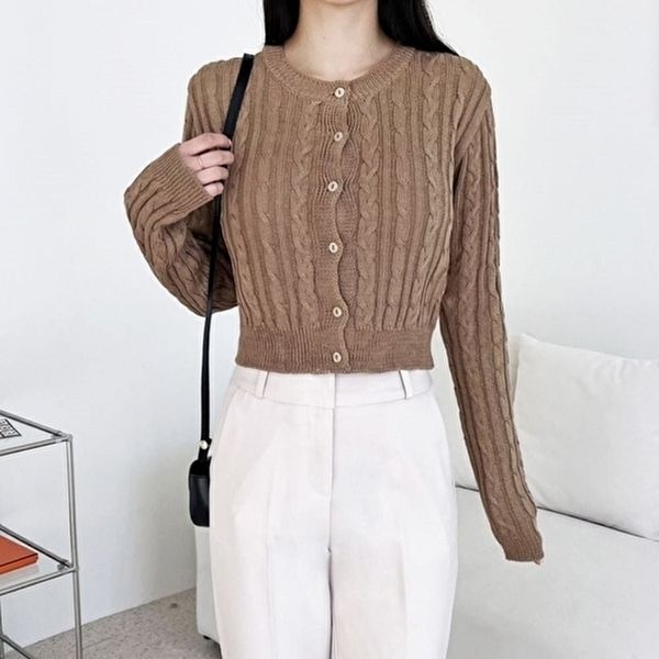 봄가을 데일리 여성 꽈배기 세미 크롭 니트 가디건 (HSJ-WFH7LTK)