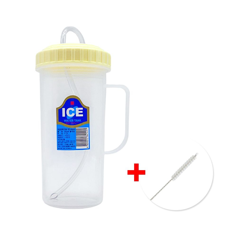 덕신 손잡이 빨대 물컵 500ml 환자용 요양원 병원용 [색상랜덤] + 세척솔 증정