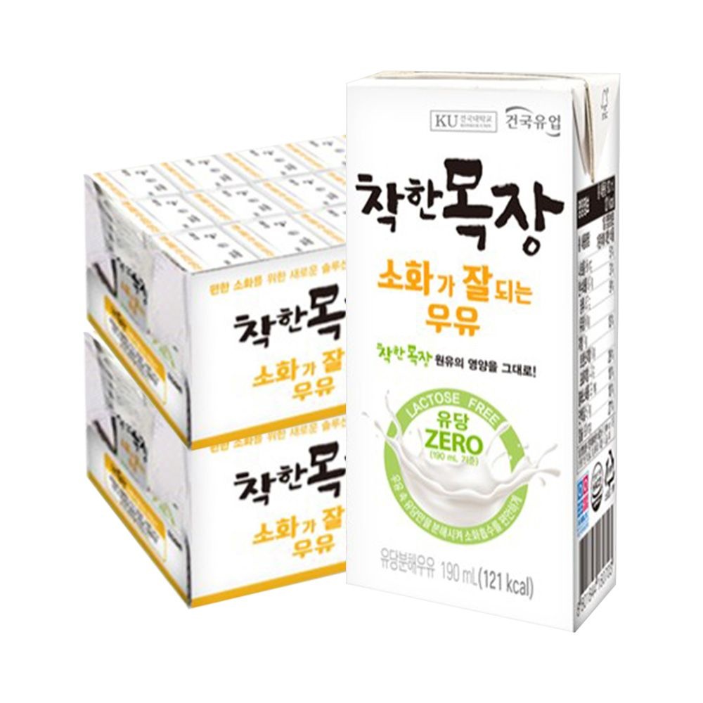 건국유업 건국우유 착한목장 소화가 잘되는 우유 190ml 48팩