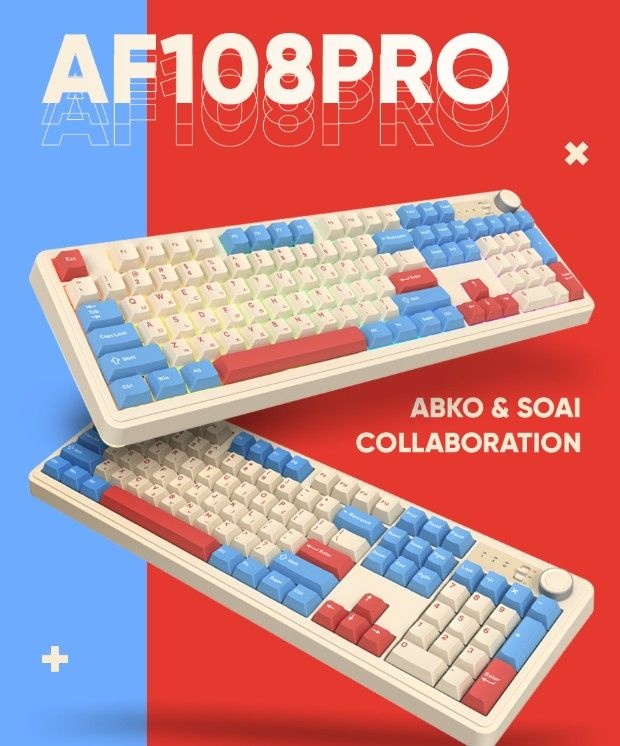 [온누리상품] 앱코 유무선 기계식 키보드 AF108PRO ABKO x SOAI 콜라보 3모드 코랄블루 / 와인그레이