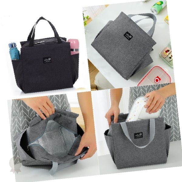 직장인 학생 점심 도시락 휴대 보냉백 은박 내피 사이드 포켓 토트 가방 나들이