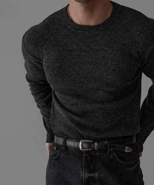 매장정품 BOWLOW PRODUCT 헤어리 머슬 라운드 긴팔 니트티 차콜 P0000KOX 124945
