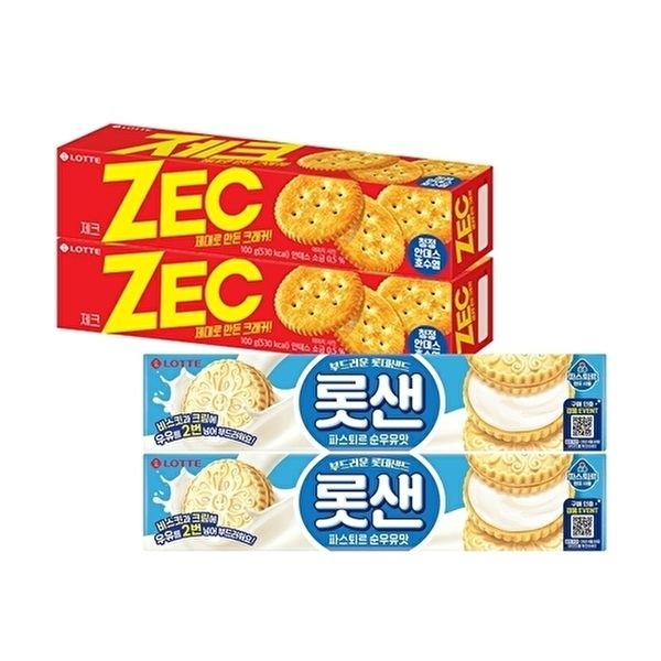 [롯데웰푸드]롯샌 파스퇴르 순우유맛 105g x2개+제크 오리지날 100g x2개