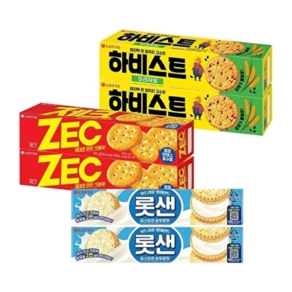 [롯데웰푸드]롯샌 파스퇴르 순우유맛 105g x2+제크 x2+하비스트 x2