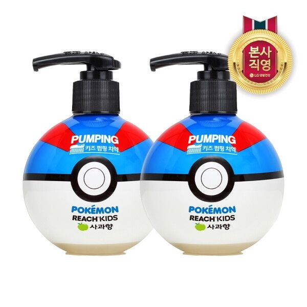 LG생활건강 [엘지생활건강] 리치 포켓몬볼 키즈 펌핑치약 250g (사과향) x 2개