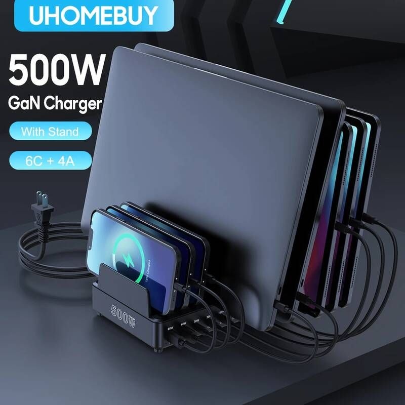 UHOMEBUY [해외] 500W USB C 충전기 10포트 GaN 충전 스테이션 스탠드 PD 100W 고속 ( 프로, , 노트북, 태블릿용)