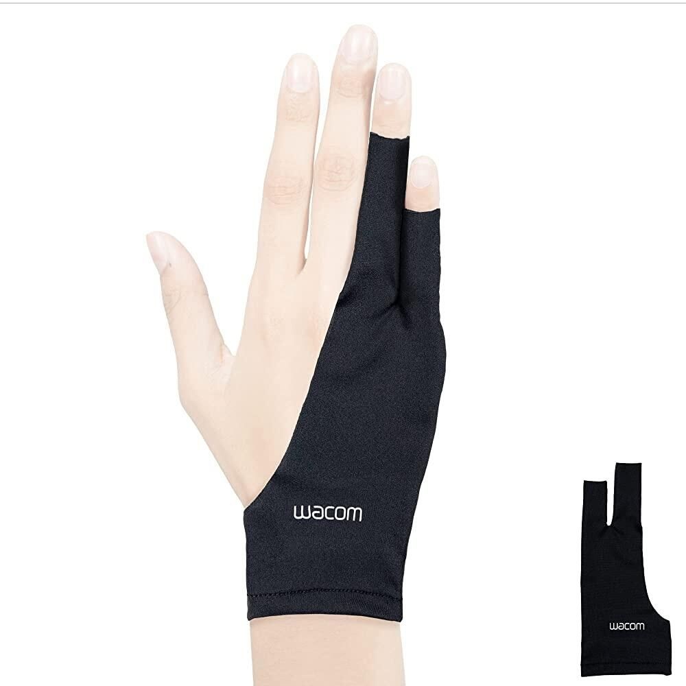 와콤 [해외] Wacom 드로잉 장갑, 드로잉 태블릿 펜 디스플레이용 투 핑거 아티스트 장갑, 90% 재활용 소재, 친환경, 원 사이즈 (1