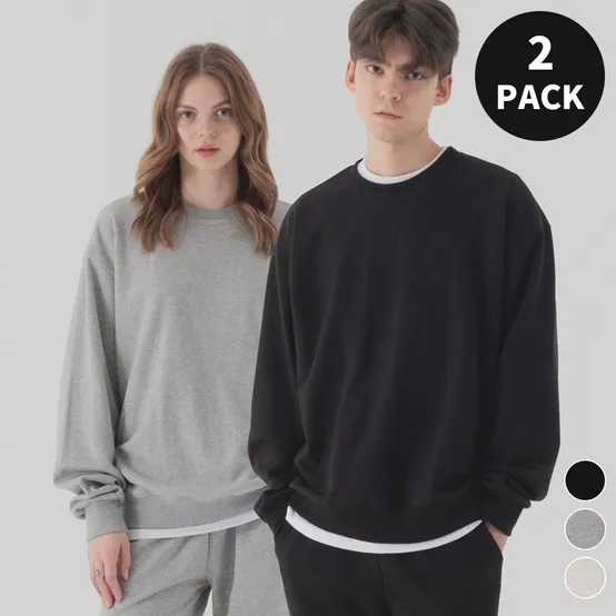 [2 PACK] 에센셜 오버핏 맨투맨 (3color)