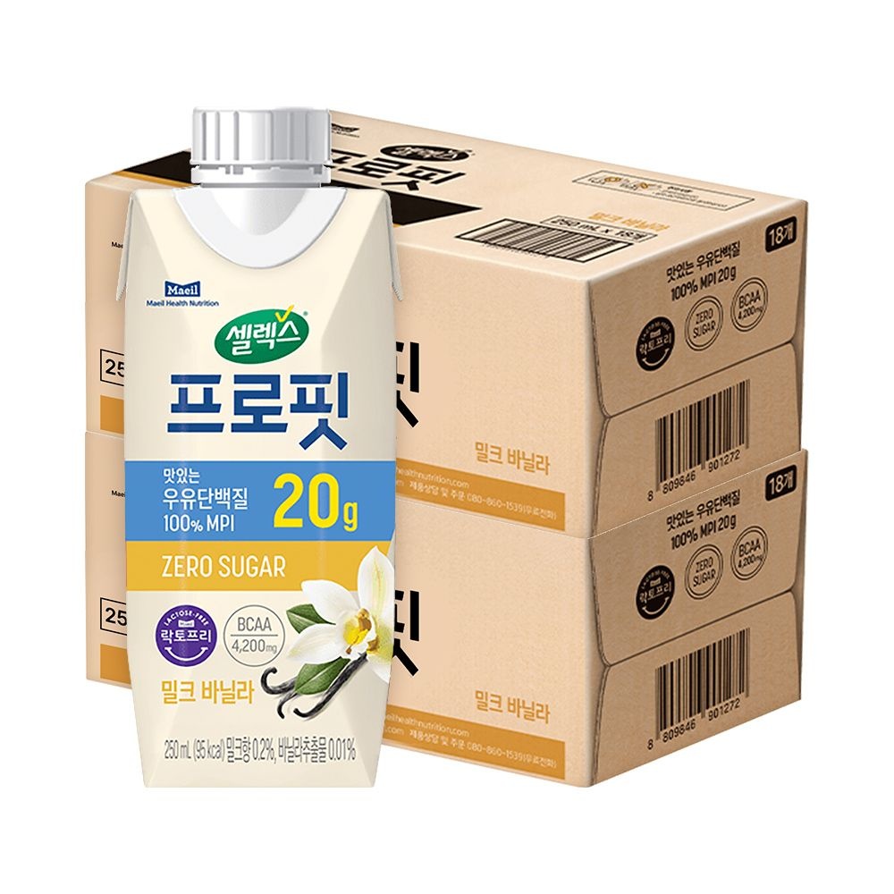 [온누리상품] 셀렉스 프로핏 완전단백질 밀크 바닐라 드링크 250ml 36입 (18입 2박스)