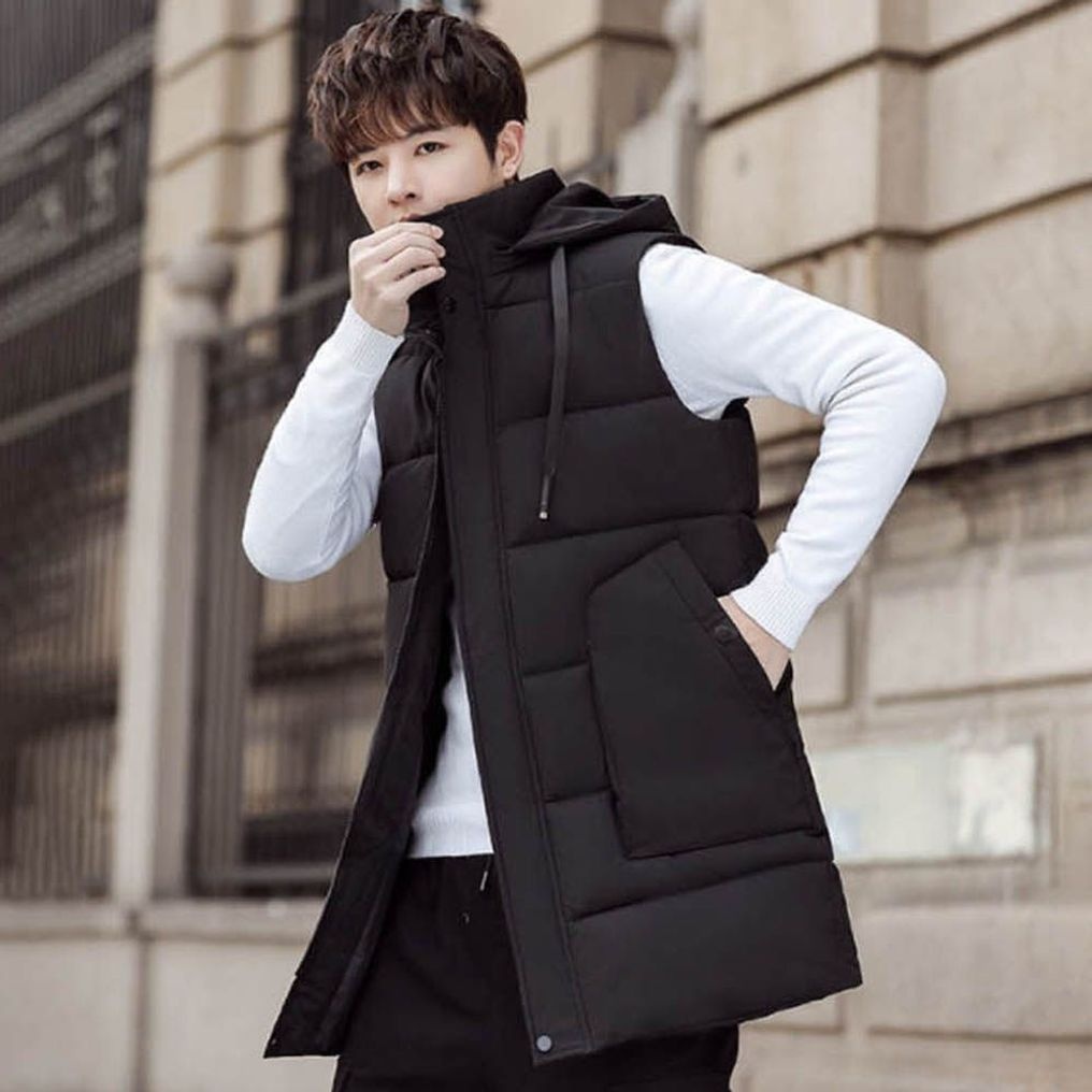 패션 후드 베스트 남성 조끼 시크 올블랙 스타일 [BYO81992]