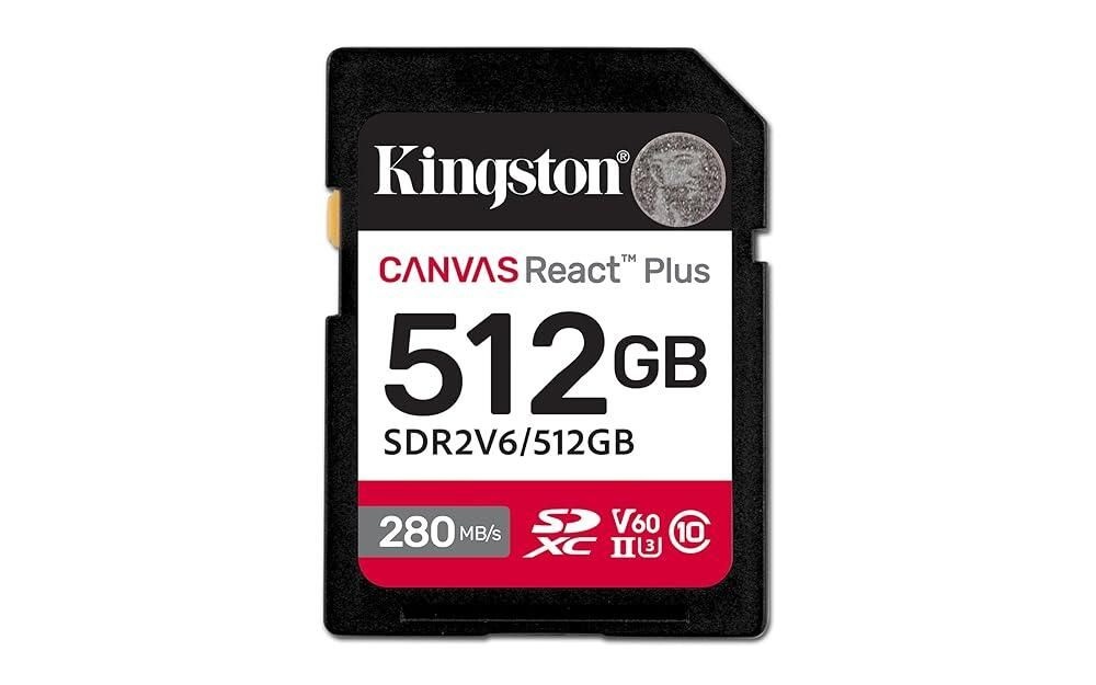 [해외] Kingston 512GB 캔버스 리액트 플러스 SD 카드 | 최대 280MB/s | 고성능 사진 | 클래스 10 UHS-II U3 V60 | SDR2V6/512GB