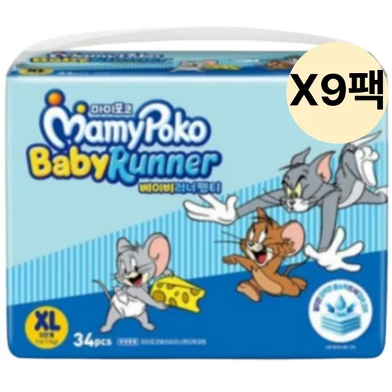마미포코 팬티 기저귀 베이비러너 특대형 34개 9팩