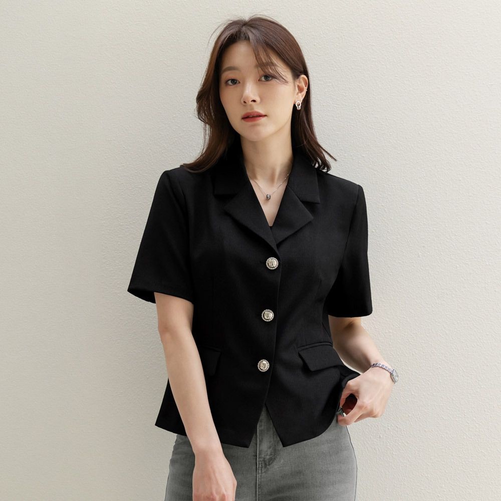 (~XXL까지) 포테넬 실버버튼 테일러드 자켓 아우터 반팔 하객룩 오피스룩 모임룩 격식룩 빅사이즈