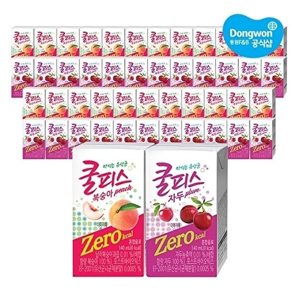 [동원에프앤비]동원 쿨피스 제로 테트라 140ml 복숭아x 24개 + 자두x 24개