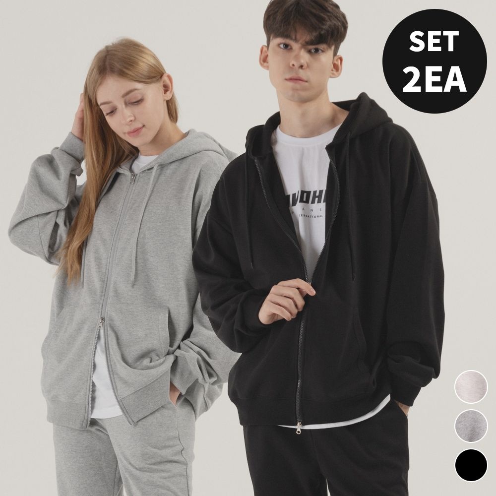 [2 PACK] 에센셜 오버핏 투웨이 후드집업 (3color)