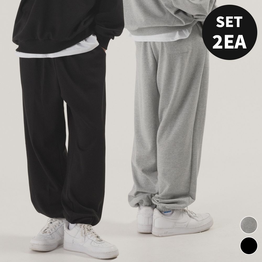 [2 PACK] 클래식 와이드 조거 스웨트팬츠 (2color)