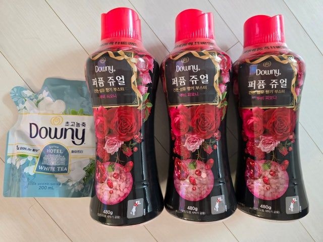 다우니 퍼퓸 쥬얼 루비 피오니 향기 부스터 480g 3개 + (증정) 섬유유연제 200ml 샘플 1개