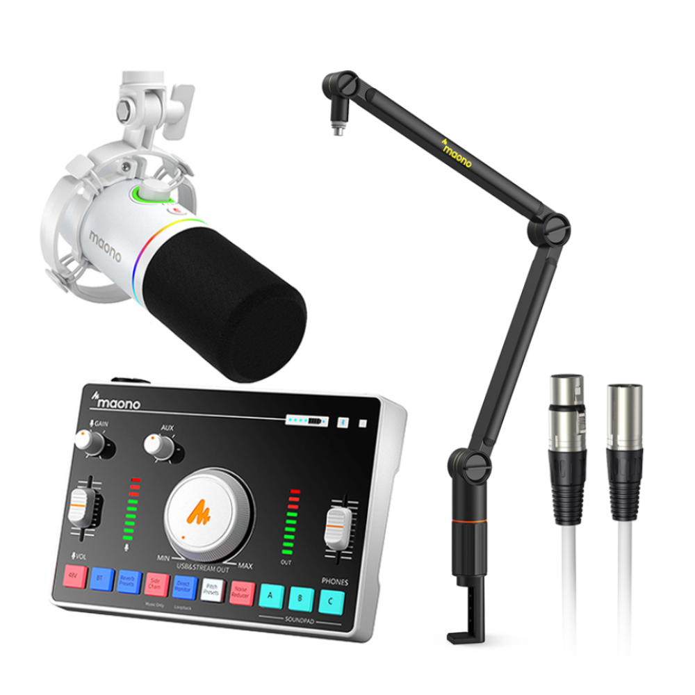마오노 캐스터 AMC2 NEO + PD200X 스트리밍 방송용 오디오 믹서 마이크 스탠드 화이트 올인원 패키지1