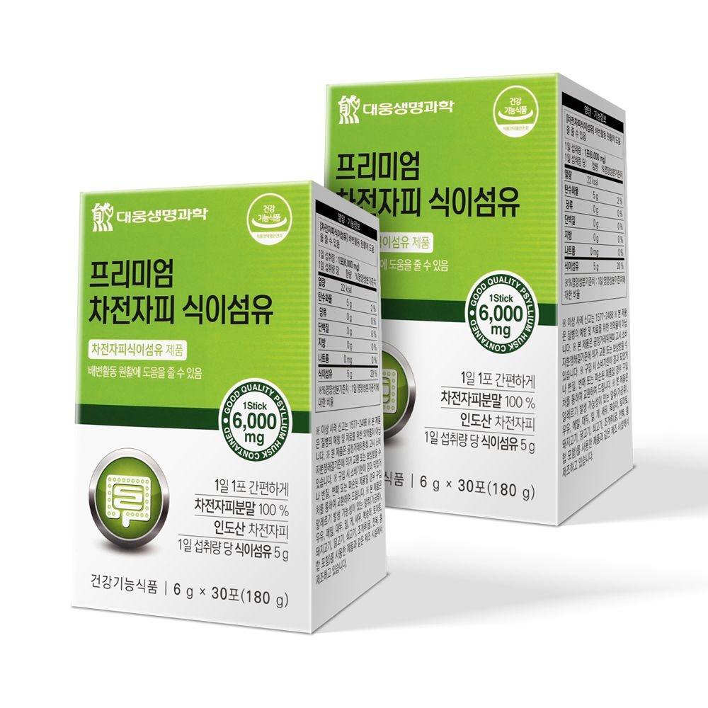 대웅생명과학 프리미엄 차전자피 식이섬유 30포 2개 / 2개월분 쾌변엔 수용성 식물성 차전차피 화이바