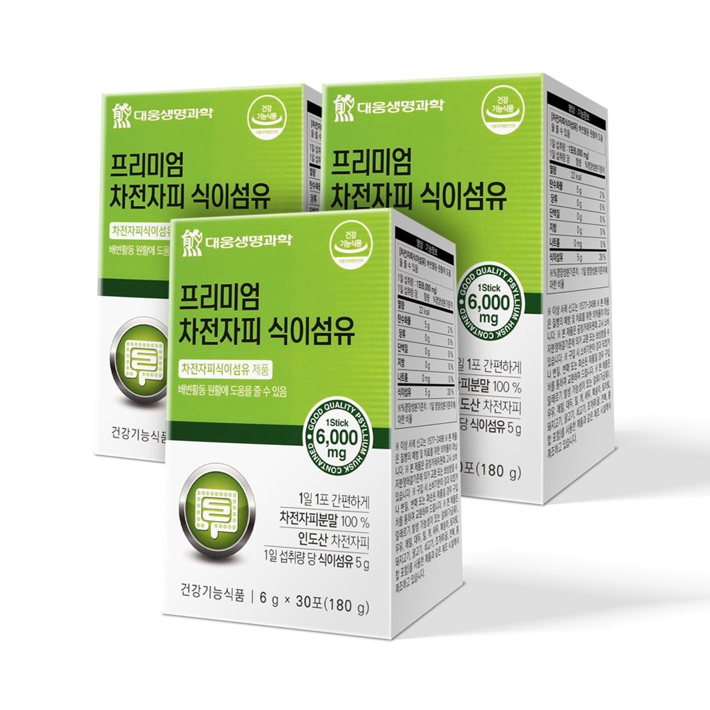 대웅생명과학 프리미엄 차전자피 식이섬유 30포 3개 / 3개월분 쾌변엔 수용성 식물성 차전차피 화이바