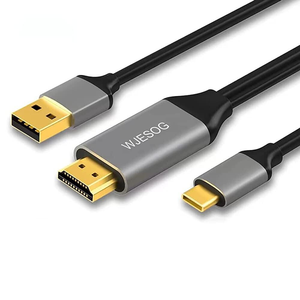 [해외] WJESOG HDMI to USB C 어댑터 케이블 2m(6.6피트) 4K@60Hz 전원 포함, 수 타입 컨버터 터치 지원 맥북 프로, 맥 에어, Nreal Air