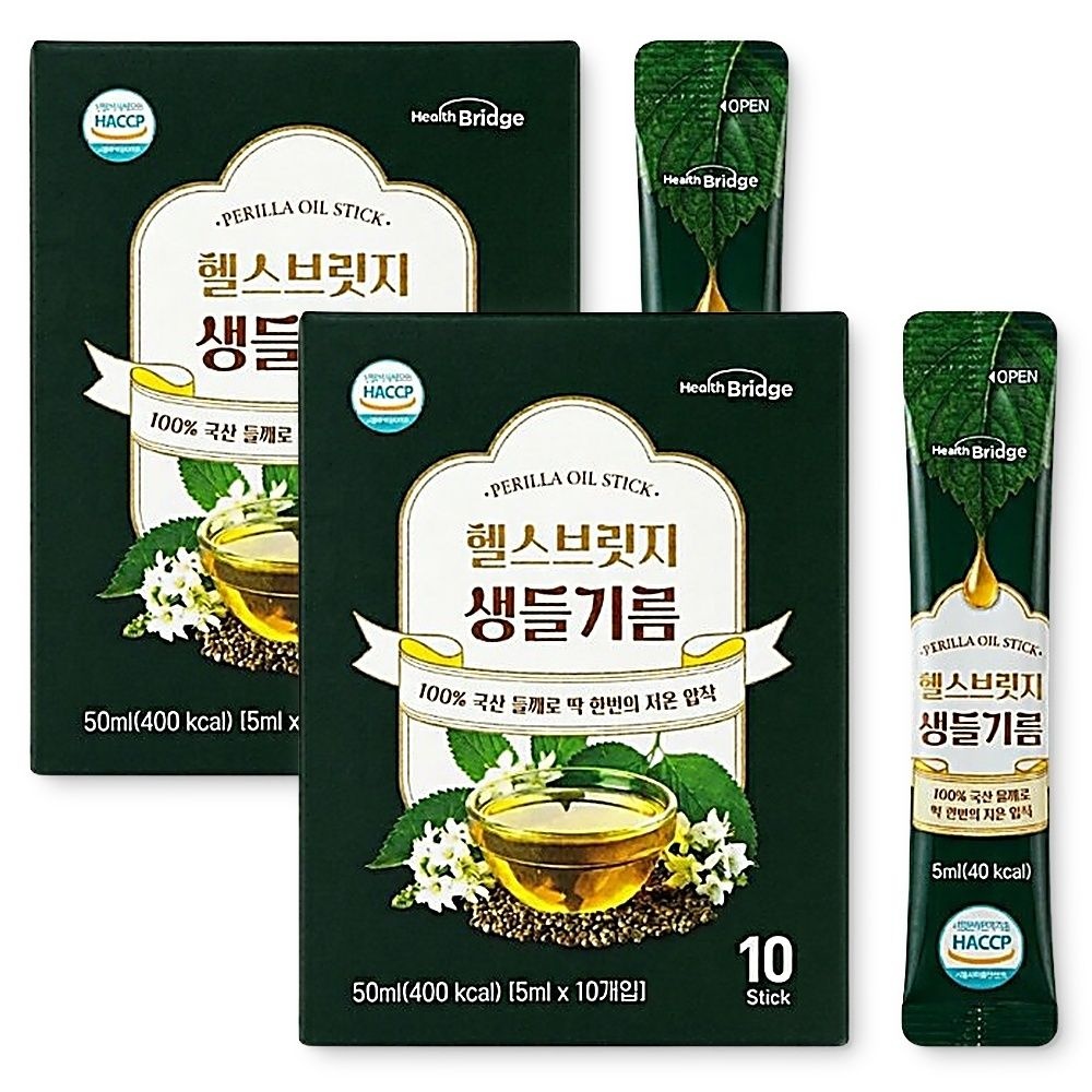 생들기름 헬스브릿지 들깨기름 저온압착 스틱 국내산 10포 2개