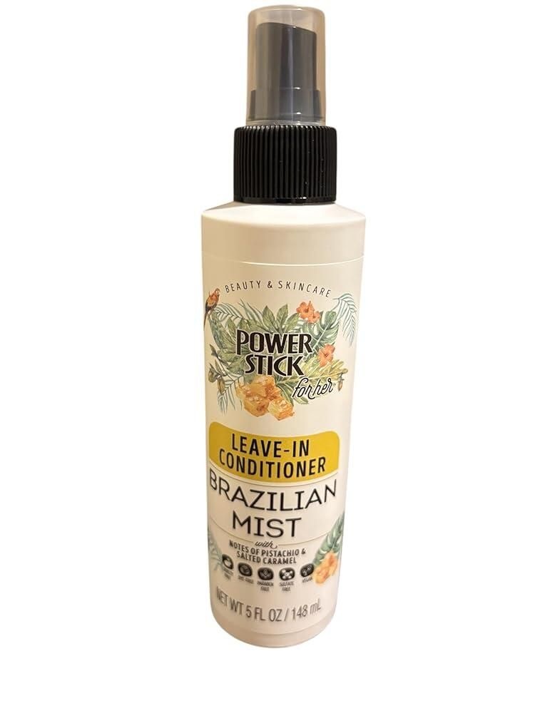 [해외] Power Stick 브라질리언 미스트 리브인 컨디셔너 147.9ml5온스 피스타치오 솔티드 캐러멜 향 황산염 프리 헤어 모이스