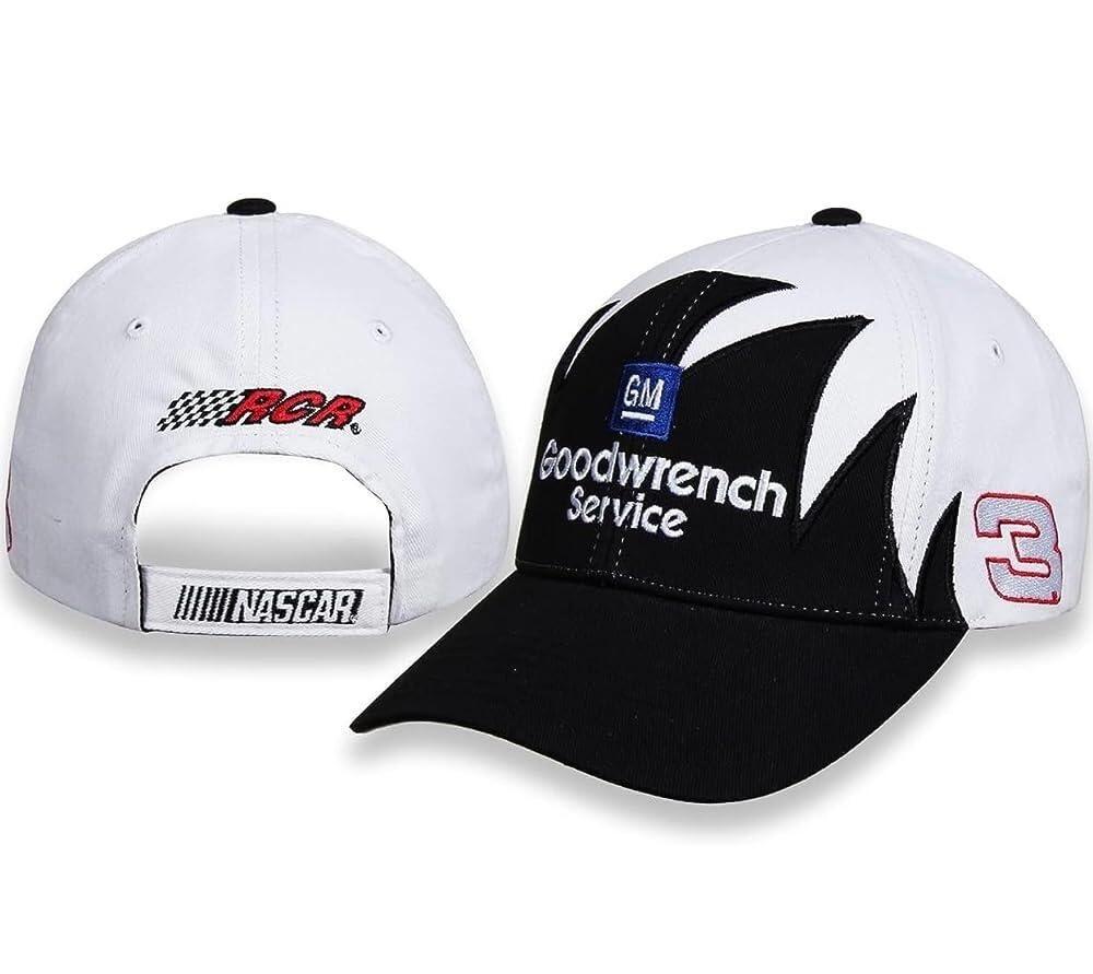NASCAR Dale Earnhardt Sr #3 Sharktooth GM Goodwrench Service Plus 성인용 Swoosh 스폰서 모자 화이트 블랙 블랙. [호환]