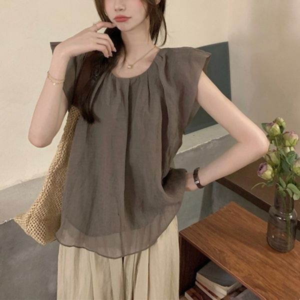봄신상 오피스룩 [ ] 어휴 여름 나시 반팔블라우스 루즈핏 오버핏 빅사이즈 프릴 린넨 블라우스 휴양지 바캉스룩