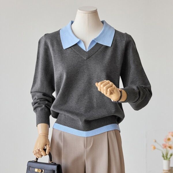 커스텀에이블 [커스텀에이블] 카라배색 포근니트_T2602KN029A