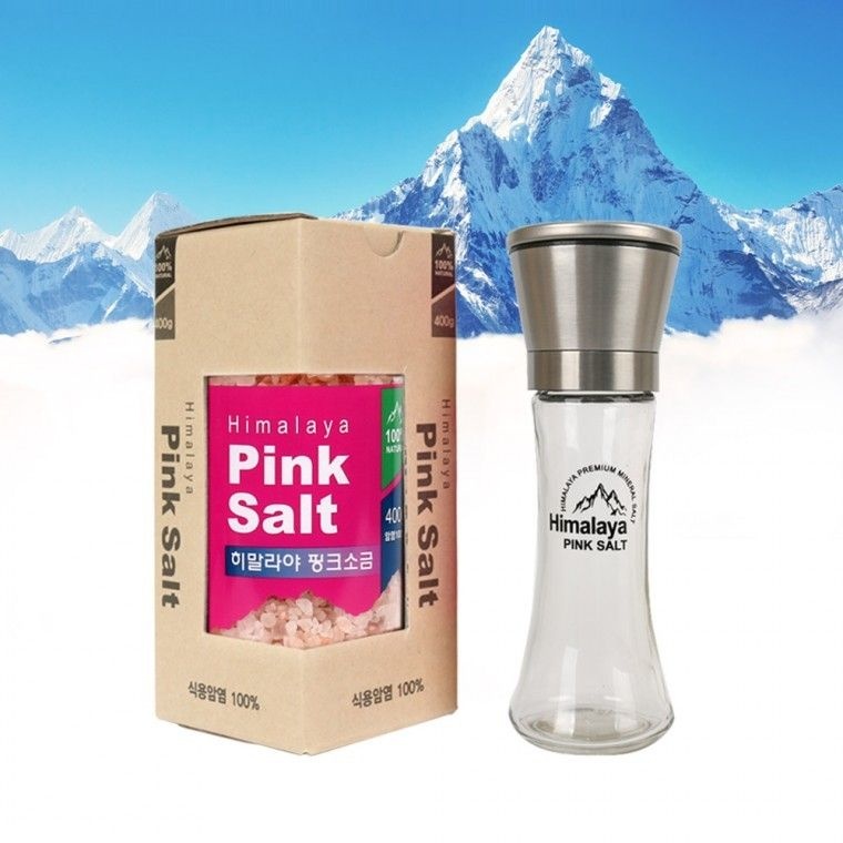 옆집샵 히말라야 핑크 소금 세트 그라인더 포함 400g 선물용
