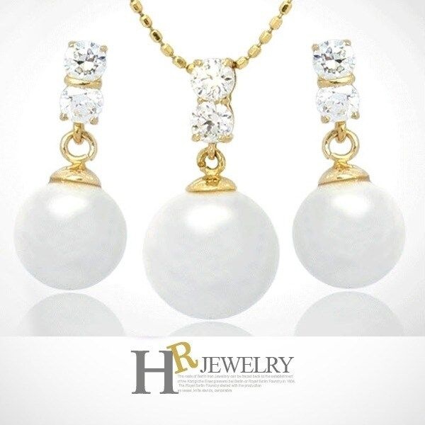 14K정.품)히트)예쁜(HR)14K 써니큐빅 진주 세트(펜던트 귀걸이)