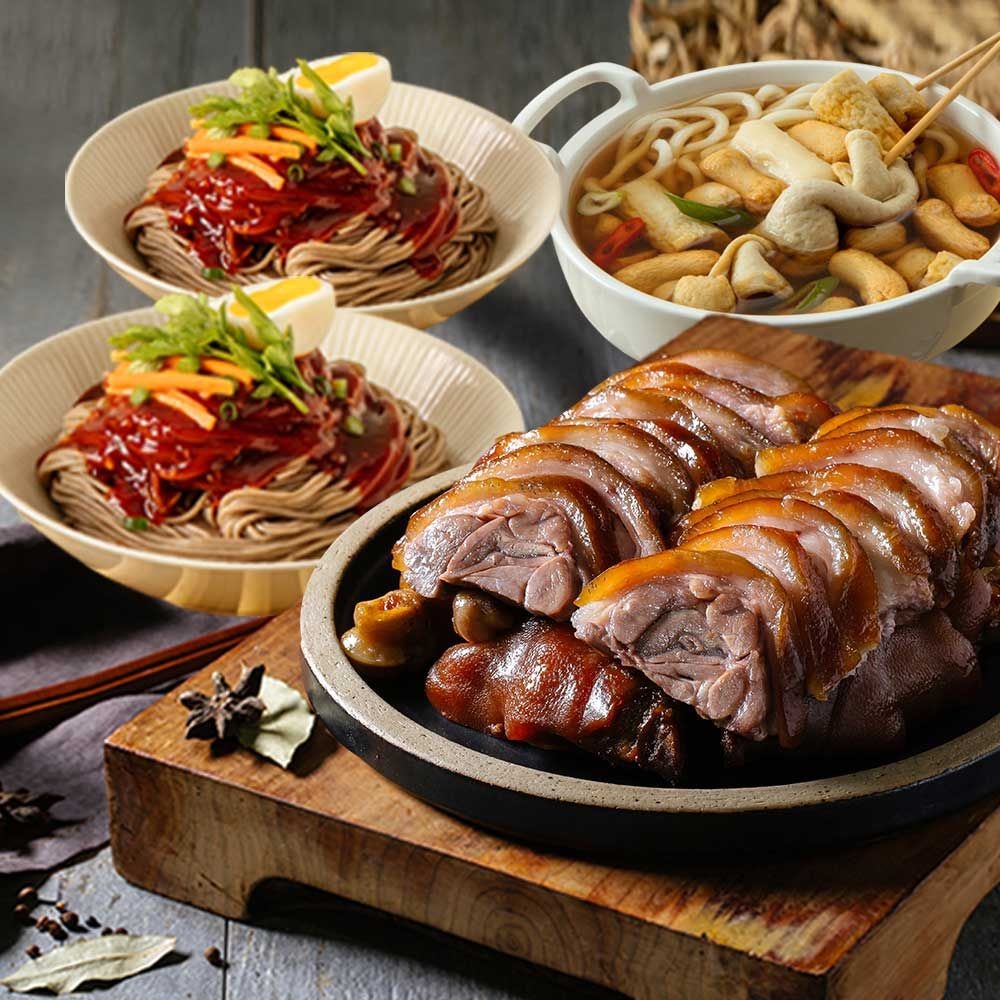 [롯데온] 황기순살족발 300g 1팩+비빔막국수 2세트 + 밀가루없는 어묵탕 230g 1팩