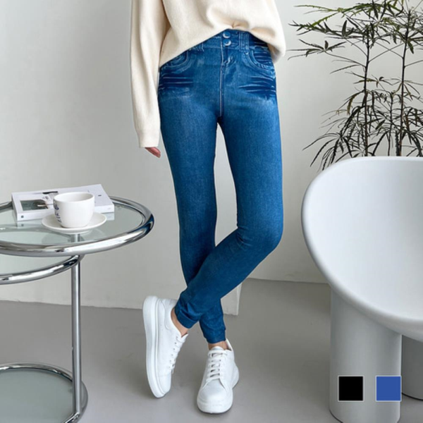 [미라클세븐][M7] 여자 포인트 하이웨이스트 더블 진 단추 레깅스