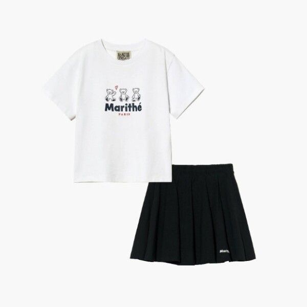[MARITHE FRANCOIS GIRBAUD] 마리떼프랑소와키즈트레이닝세트 TQK MFE45UTS706WBC KIDS W SEMI CROP TEE+SKIRT SET-UP white/black