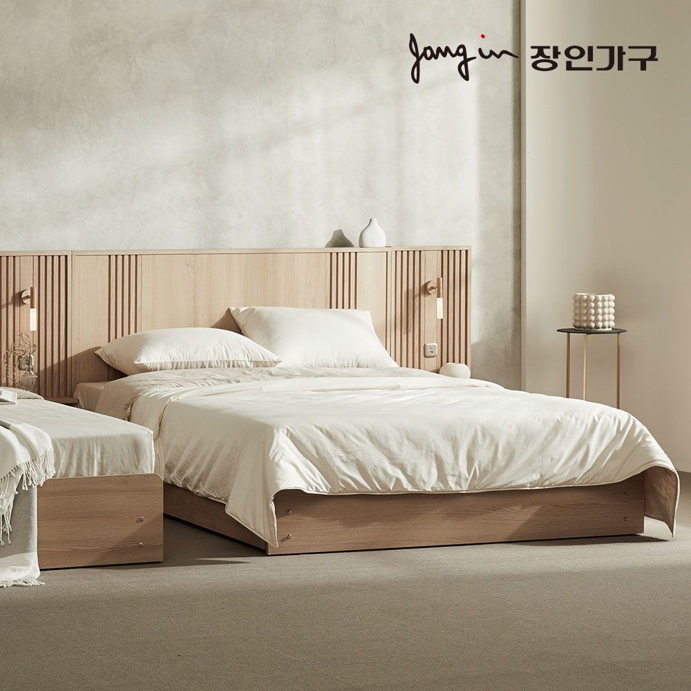 장인가구 로시 라이트 템바보드 LED 호텔식 수납 침대 Q 협탁2+본넬