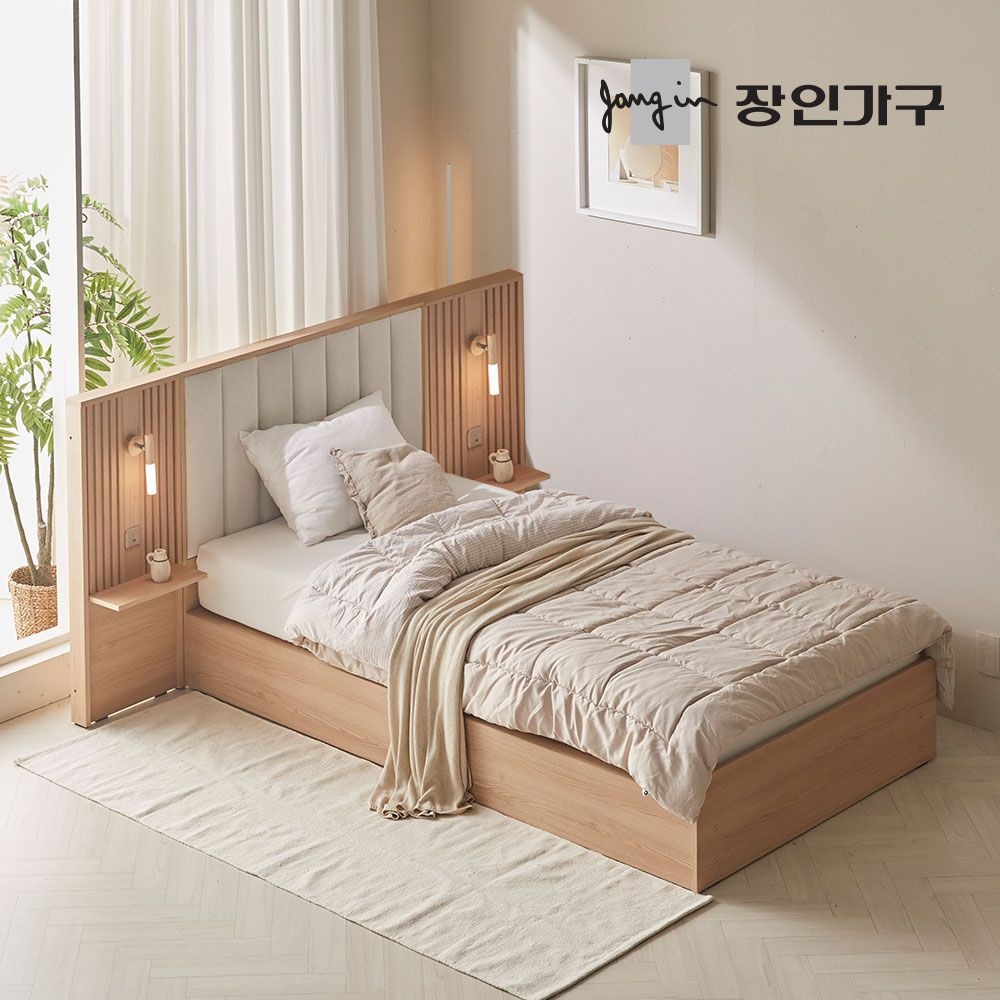 장인가구 로시 패브릭 템바보드 호텔식 수납 침대 SS 협탁1 프레임