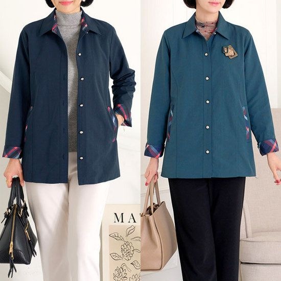 로즈맘 엄마옷 나진체크배색카라자켓