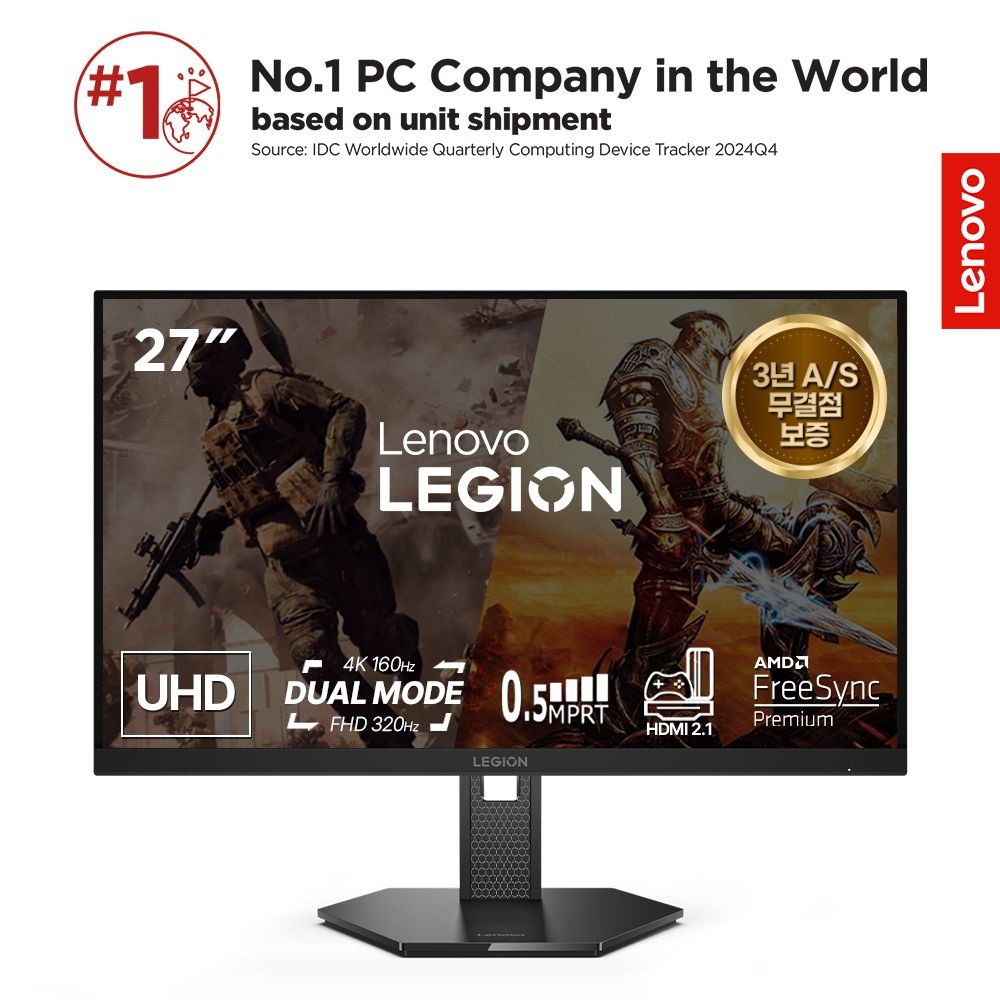 리전 레노버 리전 27인치 게이밍모니터 4K UHD FHD 듀얼모드 Fast IPS 320Hz 0.5ms 27U-10 / 67D1GAC1KR