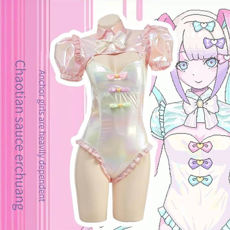 [해외] 할로윈 코스튬 코스프레 이벤트 옷 섹시 의상 게임 Needy Girl Overdose Kangel 바디슈트 애니메이션 레이저 수영복 핑크