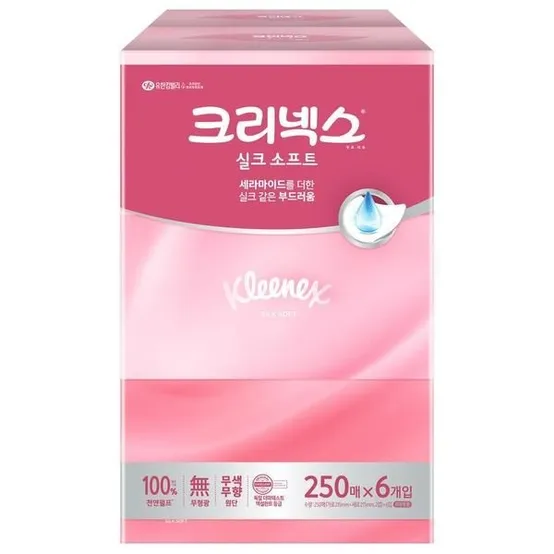 [크리넥스] 실크소프트 미용티슈 천열펄프 2겹 각티슈 250매 3개입 - 2개