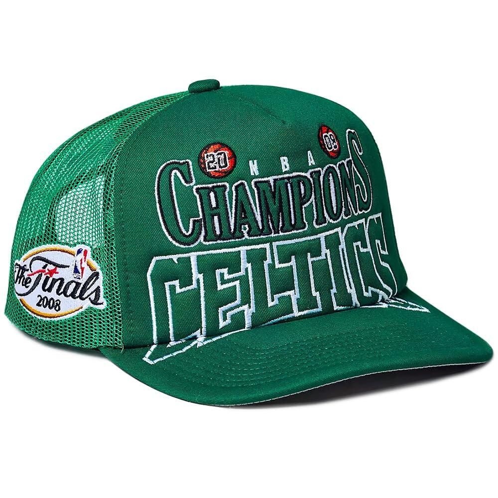 [해외] Mitchell & Ness Boston Celtics 2008 NBA 파이널 챔피언 폼 프론트 트러커 캡 조절 가능한 모자 그린 [호환]