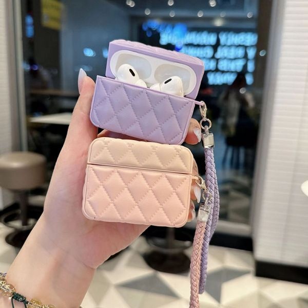 UnKnown 헤드셋파우치 헤드폰 케이스 패션 가죽 무선 블루투스 헤드셋 보호 쉘 AirPods 4 2 3 Pro 남성여성을 휴대용 끈