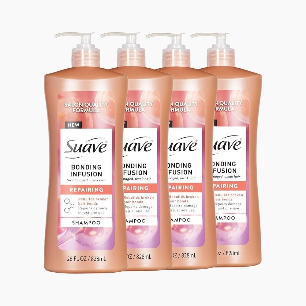 [해외] Suave 본딩 인퓨전 리페어링 샴푸 pH 균형 아미노산과 구연산 함유 약하거나 손상된 모발용 828.8ml28온스 펌프 4팩 [