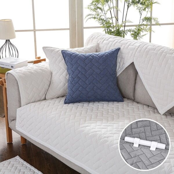 한빛카페트 [한빛카페트] [최초가:80,000원] 헤링본 퀼팅 순면 소파패드 소파커버 고정형 3인용 70x180cm