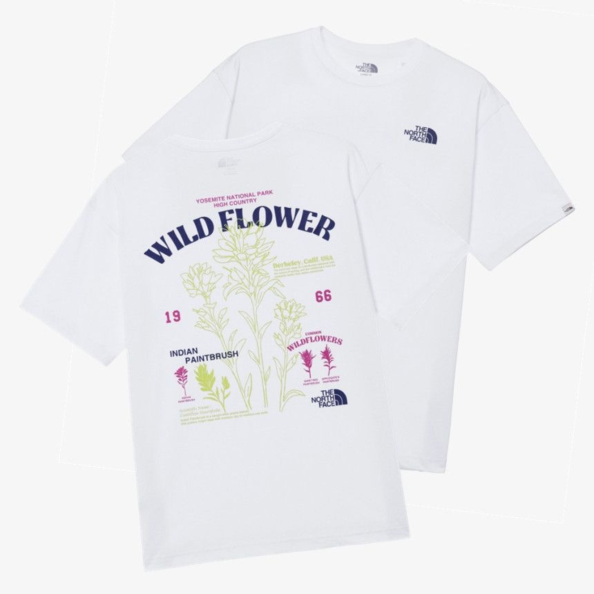[매장판] 노스페이스 화이트라벨 반팔티 남녀공용 데일리 플로럴 티셔츠 화이트 NT7U