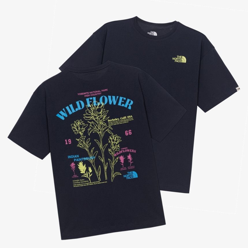 [매장판] 노스페이스 화이트라벨 반팔티 남녀공용 플로럴 데일리 티셔츠 다크 네이비 NT7U