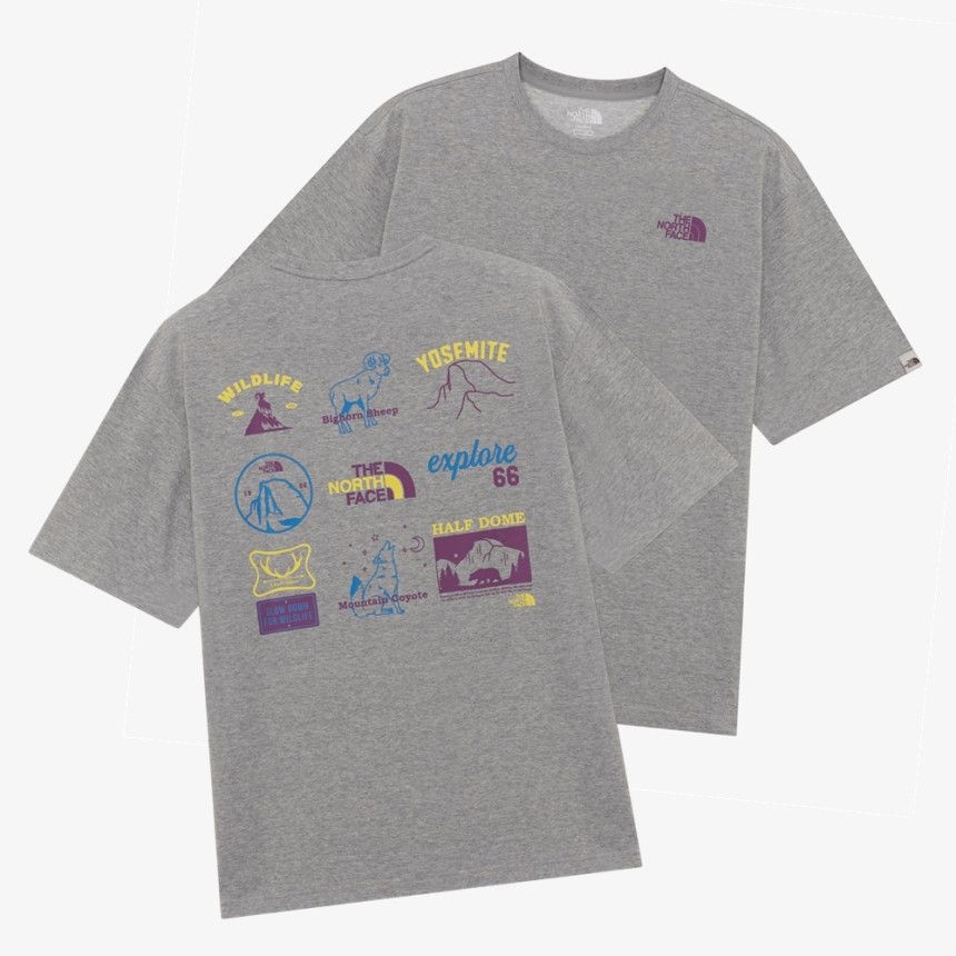 [매장판] 노스페이스 화이트라벨 반팔티 데일리 남녀공용 어드벤쳐 티셔츠 멜란지 그레이 NT7U